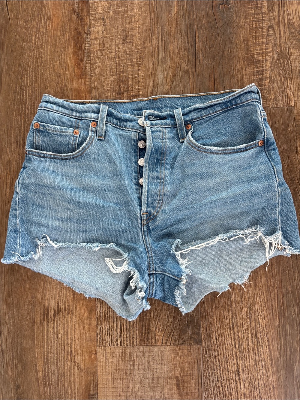 Levi's Light Blue Distressed High-Rise Denim Shorts